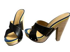 Sapatos mules VICINI preto dedo do pé aberto detalhe logotipo 36 EUA 6 US$ 495 comprar usado  Enviando para Brazil
