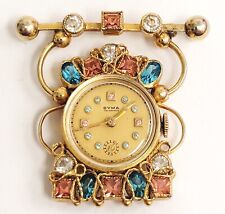 Vintage RARE Original By Robert Cyma  Watch Brooch Pink Aqua Clear  Rhinestones for sale  Shipping to South Africa