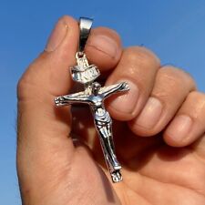 Pingente brilhante cruz crucifixo Jesus prata esterlina 925 sólido real grande 2,5 pol. comprar usado  Enviando para Brazil