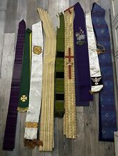 * LOT OF 9 BEAUTIFUL RARE VINTAGE CATHOLIC PRIESTS BROCADE STOLES for sale  Shipping to South Africa