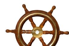 Usado, Roda de navio náutica de madeira qualidade premium 18 polegadas com anel de latão presente antigo comprar usado  Enviando para Brazil