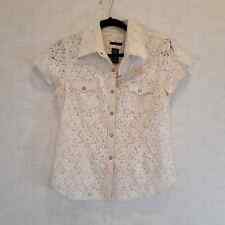 Camisa feminina Sanctuary leve colarinho botão renda floral marfim médio comprar usado  Enviando para Brazil