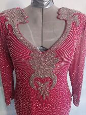 Vtg Oleg Cassini  Black Tie Pink fully Beaded  Pageant Silk Dress sz 12 for sale  Shipping to South Africa