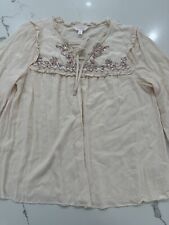 Lauren Conrad Long Ballon Sleeve Top Blouse Cream Size L Sequin Floral Detail for sale  Shipping to South Africa