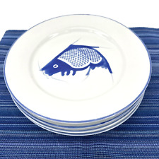 Pratos de jantar vintage de peixe Koi porcelana 10" azul branco cerâmica conjunto de 4 NOTA, usado comprar usado  Enviando para Brazil