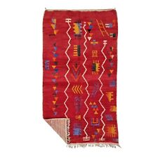 Usado, Alfombra marroquí hecha a mano bujaad 4'4x7'8 alfombra de lana roja abstracta bereber segunda mano  Embacar hacia Argentina