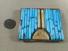 Vintage heavy sterling silver belt buckle with turquoise inlaid stones for sale  Kihei