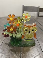 Vtg Lucite OWL and Flowers on Tree Stump Orange Yellow MCM Retro See Pics for sale  Shipping to South Africa