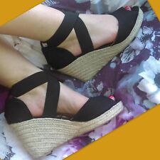 NEW women shoes mid heel wedge size 4 sandals espadriles black for sale  Shipping to South Africa