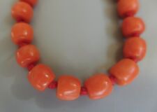 GORGEOUS, CHUNKY, VICTORIAN REAL CARVED CORAL BARREL BEAD NECKLACE 22g 925 CATCH for sale  BRISTOL