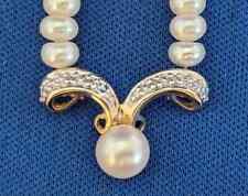 VINTAGE GENUINE 16" RONDELLE PEARL NECKLACE 14K GOLD PENDANT DIAMONDS WEDDING for sale  Shipping to South Africa