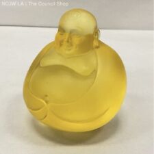 Round Yellow Frosted Crystal Glass Smiling Buddha Signed 1273/1899 for sale  Shipping to South Africa