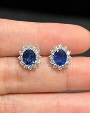 Used, 4.40 Ct Oval Cut Natural Sapphire Diamond Earring Stud 14K Solid White Gold for sale  Shipping to South Africa