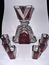 Red Bohemian Art Deco Glass Decanter with Stopper and Liqueur Service 6 Glasses for sale  Shipping to South Africa
