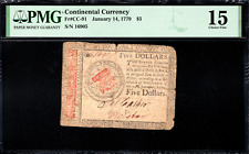 Usado, Moneda continental Fr#CC-91 14 de enero de 1779 $5 PMG 15 segunda mano  Embacar hacia Argentina