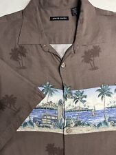 Camisa havaiana vintage Pierre Cardin marrom tamanho grande L praia de surf 100% rayon comprar usado  Enviando para Brazil