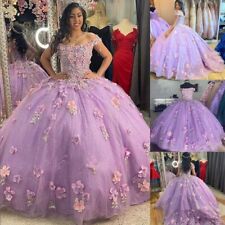Lilac Princess Quinceanera Dresses Ball Gown Off Shoulder 3D Flowers Sweet 15 16, used for sale  Shipping to Canada