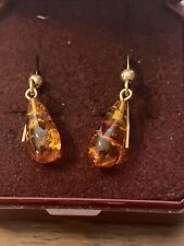 H Samuel Amber and gold drop earrings for sale  COBHAM