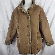 L.L. Bean Sherpa Lined Jacket Faux Suede Coat Women's Size Large Petite Brown for sale  Shipping to South Africa