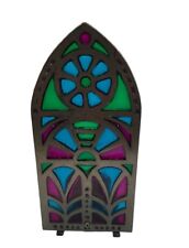 Suporte de vela vintage de ferro fundido vitral janela catedral verde roxo azul comprar usado  Enviando para Brazil