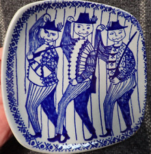 Vtg Stavangerflint 5" Blue Wall Plate Norway - 3 Men Decorative - Kari Nyquist for sale  Shipping to South Africa