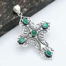 Green Onyx Gemstone Ethnic Handmade Cross Design Pendant Jewelry 2.72" AP-36533 for sale  Shipping to South Africa