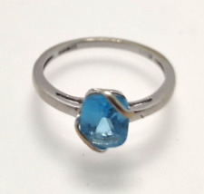 9ct White & Yellow Gold Ring Blue Topaz Gem Size M 1/2 - 9ct White Gold Band for sale  Shipping to South Africa