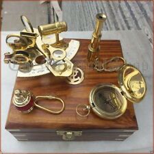 Used, NAUTICAL BRASS GIFT SET VINTAGE MARITIME COMPASS/TELESCOPE/SEXTANT W/WOODEN BOX for sale  Shipping to South Africa