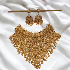 Juego de joyas de collar de novia tradicional templo chapado en oro de Bollywood indio segunda mano  Embacar hacia Mexico