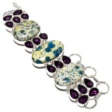 K2 Azurite, Amethyst Gemstone 925 Sterling Silver Bracelet 7-8" W394, used for sale  Shipping to South Africa