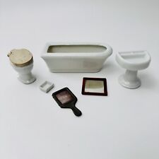 Vintage Porcelain Mini Doll Bathroom Set Sink Bathtub Toilet Japan and Germany, used for sale  Shipping to South Africa