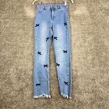 Calzedonia Straight Cropped Jeans Damskie XS Niebieskie postrzępione Średni stan Zdobione, używany na sprzedaż  Wysyłka do Poland
