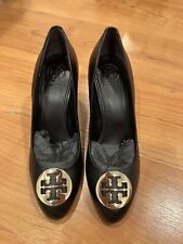 Sapatos anabela com logotipo de couro preto TORY BURCH tamanho: 6,5 comprar usado  Enviando para Brazil
