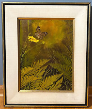 Pintura al óleo de mariposa girasol vintage firmada al atardecer 1974 23x19, usado segunda mano  Embacar hacia Argentina
