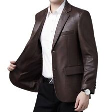 Mens Business Suit Leisure Leather Jacket Solid Color Single Breasted Coat Sz for sale  Shipping to South Africa