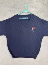 VTG Scottish Isle By Bernette Sweater Mens Large Blue Knit V-Neck Pullover Golf for sale  Shipping to South Africa