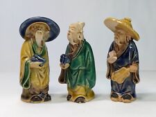 3 Vintage Chinese Mudmen Sancai Glazed Clay Figurine Men Hong Kong 3 in, used for sale  Shipping to South Africa