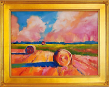 American Midwestern Landscape Fauvism Original Oil Painting Gold Leaf Frame Farm for sale  Shipping to South Africa