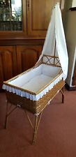 Baby Crib 1969 Bamboo with canopy. Sheepskin mattress. Padding, duvet & covers for sale  IPSWICH