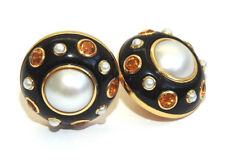 TRIANON 18K 750 Yellow GOLD PEARL CITRINE DOME EARRINGS OMEGA Clip BACK , used for sale  Shipping to South Africa