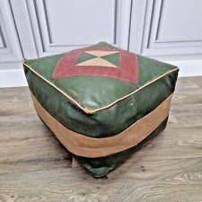 Vintage Green Patterned Foot Stool Pouffe Leather Faux Ottoman Retro Moroccan for sale  Shipping to South Africa