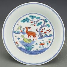Usado, Hermoso plato de porcelana de ciervo antiguo chino Doucai marca Chenghua segunda mano  Embacar hacia Argentina