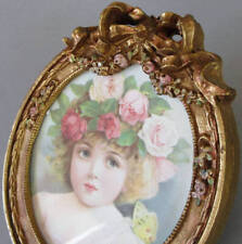 Used, Antique Petite 6" GILT Wood OVAL Frame BOW w Rose Swags * Girl ROSES Butterfly for sale  Shipping to South Africa