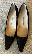 Manolo Blahnik Black Suede Heels Pumps Scalloped Edge Sz 38.5/8 US Made In Italy for sale  Shipping to South Africa