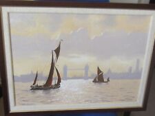 Original Oil of Thames Barges in front of Tower of London by Cushing for sale  Shipping to South Africa