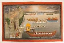 Used, Indian Miniature Painting View Of Udaipur City Palace Maharaja Enjoying At Boat for sale  Shipping to Canada