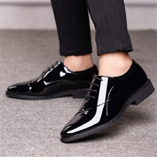 Sapatos sociais masculinos de couro envernizado preto formal brilhante casamento formatura oxfords comprar usado  Enviando para Brazil