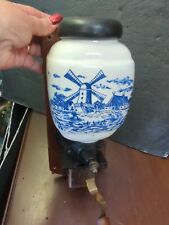 VINTAGE Dutch Wall Mount Hand Crank Coffee Grinder Mill Holland Blue Delft for sale  Shipping to South Africa