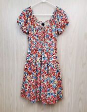 Vestido floral colorido J CREW manga curta gola redonda babado cintura batida tamanho 6 comprar usado  Enviando para Brazil