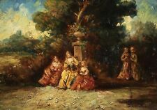 19th CENTURY SIGNED FRENCH OIL ON PANEL - MONTICELLI - ELEGANT FIGURES LANDSCAPE for sale  Shipping to South Africa